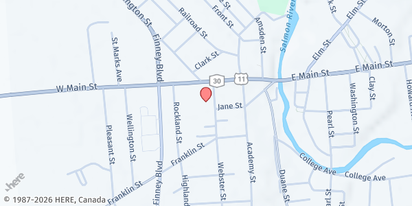 Map showing JCEO - Clinton & Franklin Counties Pantry at 17-19 Webster St, Malone, NY