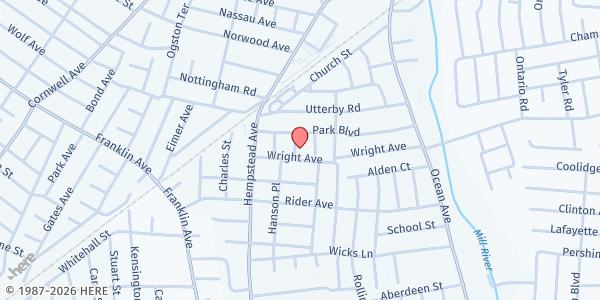 Map showing Our Lady of Lourdes Church at 65 Wright Ave., Malverne, NY