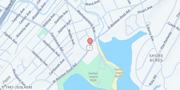 Map showing SAINT THOMAS BROWN BAG FOOD PANTRY at 168 WEST BOSTON POST ROAD, MAMARONECK, NY