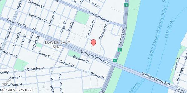 Map showing Baruch Community Center at 294 Delancey Street, Manhattan, NY