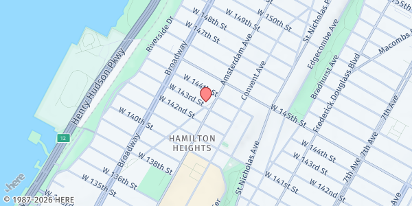 Map showing Bro/Sis Green Youth Market at 140 Hamilton Place, Manhattan, NY