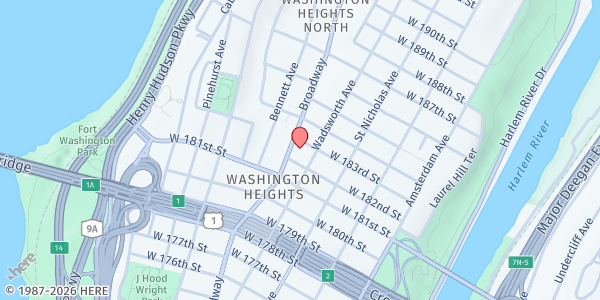 Map showing Catholic Charities Washington Heights Food Pantry  at 665 West 182 street, Manhattan, NY