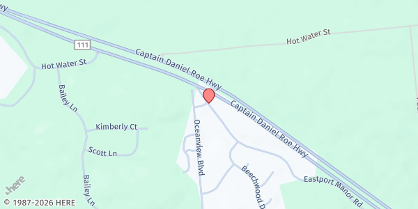 Map showing Manorville Community Church at 505 Eastport Manor Rd., Manorville, NY