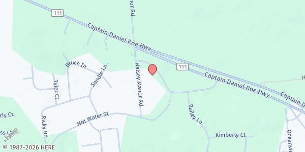 Map showing Manorville Community Church at 505 Eastport Manor Road, Manorville, NY