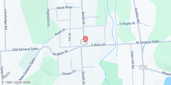 Map showing Marcellus Ecumenical Food Pantry - First Presbyterian Church at 1 East Main St., Marcellus, NY