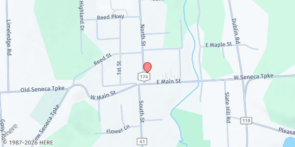 Map showing Marcellus Ecumenical Pantry at 1 E. Main St, Marcellus, NY