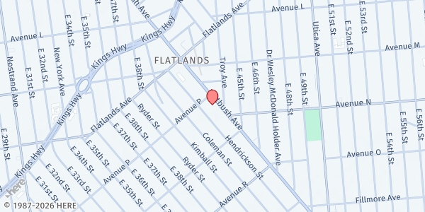 Map showing New York United Jewish Association at 2076 Flatbush Avenue, Marine Park, NY