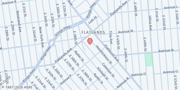 Map showing St. Thomas Aquinas Food Pantry at 1550 Hendrickson Street, Marine Park, NY