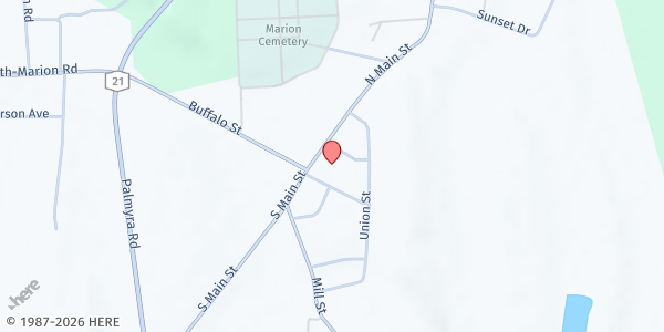 Map showing United Church of Marion at 3848 N. Main St., Marion, NY