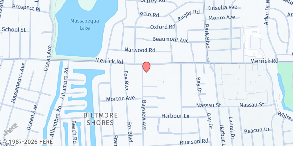 Map showing St. Rose of Lima at 2 Bayview Ave., Massapequa, NY