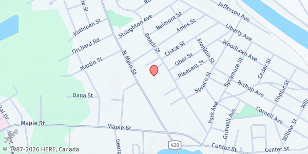 Map showing Massena Neighborhood Center Food Pantry at 61 Beach Street Suite 103, Massena, NY