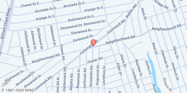 Map showing Agape Community Church at 403 Neighborhood Road, Mastic Beach, NY