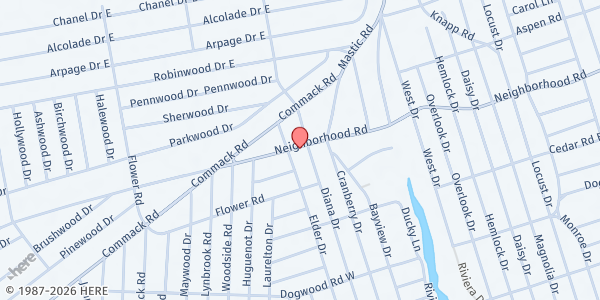 Map showing Agape House of Prayer & Praise at 342 Neighborhood Rd., Mastic Beach, NY