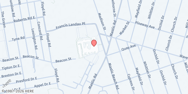 Map showing Mastic and Shirley Community Emergency Food Center at 240 Mastic Beach Rd., Mastic Beach, NY