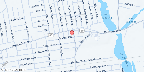 Map showing NANA's House at 14 Herkimer St, Mastic, NY