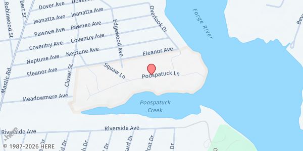 Map showing Poospatuck Food Service at 151 Poospatuck Lane, Mastic, NY