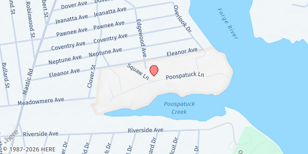 Map showing Poospatuck Food Service at 151 Poospatuck Ln., Mastic, NY