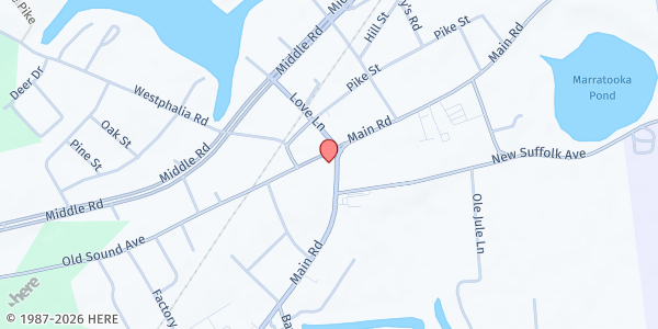 Map showing Mattituck Presbyterian Church, Loaves & Fishes Food Pantry at 12605 Main Rd, Mattituck, NY