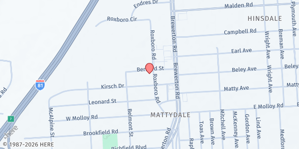 Map showing Saint Margaret's Pantry - Mattydale at 203 Roxboro Rd, Mattydale, NY