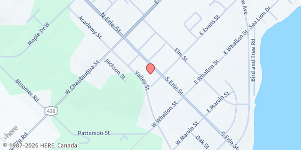 Map showing Mayville United Methodist at 81 S Erie St, Mayville, NY