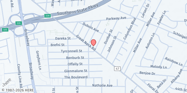Map showing Hollywood Baptist Church at 3504 Great Neck Rd., Maywood, NY