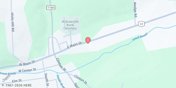 Map showing McGraw Methodist Church at 48 E Main St., McGraw, NY