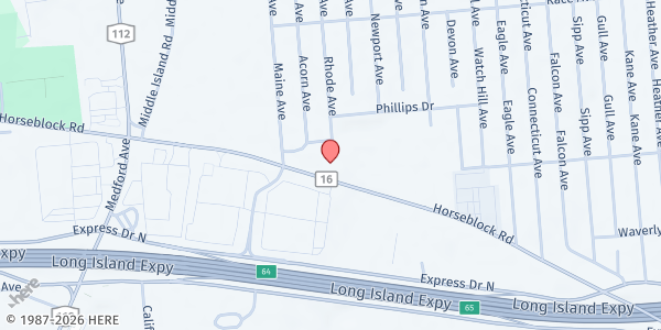 Map showing Calvary Baptist Church at 2981 Horseblock Rd., Medford, NY