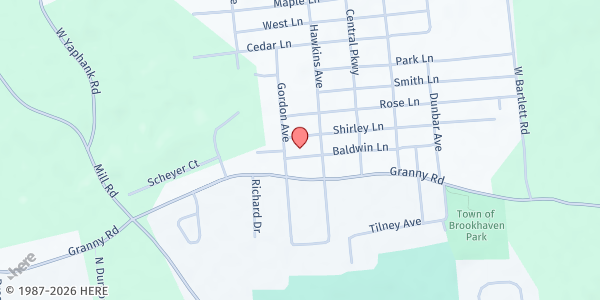 Map showing Cornerstone Church of God at 52 Baldwin Lane, Medford, NY