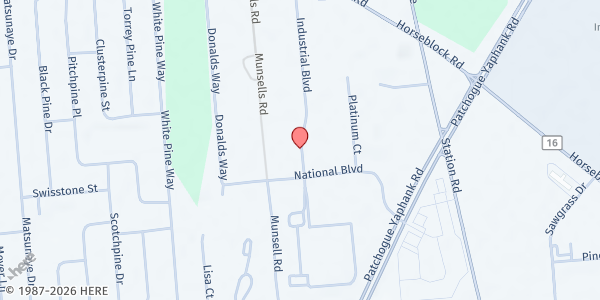 Map showing Grace Care FP - Medford at 28 A Industrial Blvd, Medford, NY