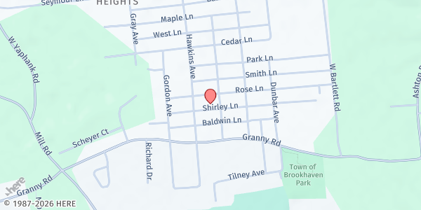 Map showing Harrison Hale CAC Parish Hall at 61 Shirley Lane, Medford, NY