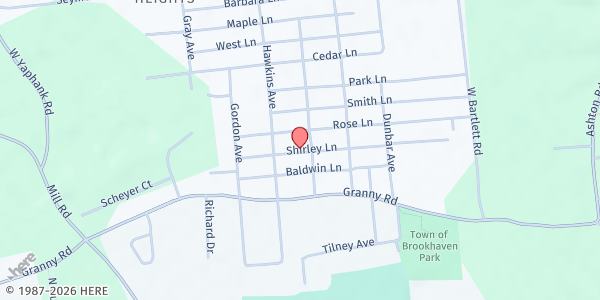 Map showing Harrison Hale Café at 61 Shirley Lane, Medford, NY