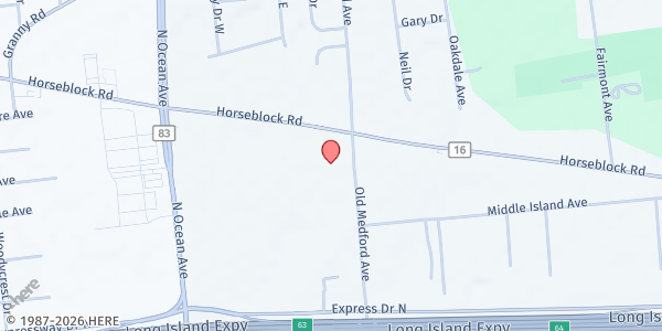 Map showing Helping Hands Outreach - Food Distribution Center at 950-5 Old Medford Ave, Medford, NY