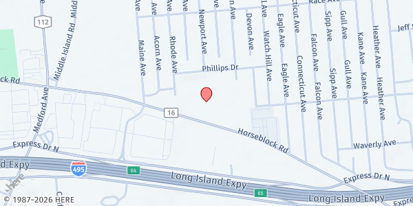 Map showing Medford Multi Care at 3115 Horseblock Road, Medford, NY