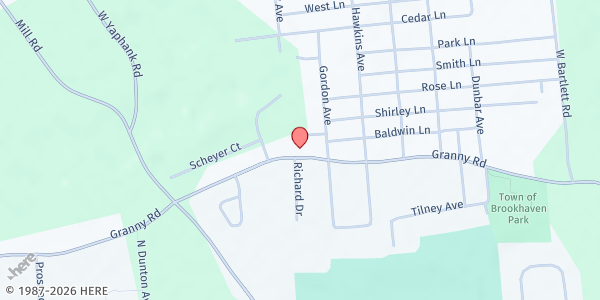 Map showing St. Mary's A.M.E. Zion Church at 537 Granny Rd., Medford, NY