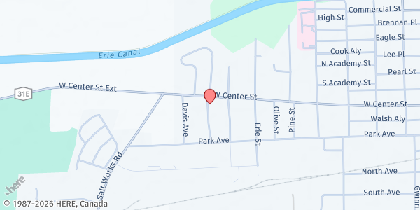 Map showing Medina Emergency Food Pantry at 42 Florence Avenue, Medina, NY