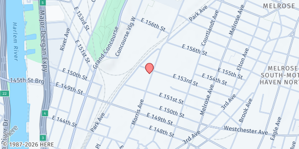 Map showing Mobile Iris House/ AHF Pharmacy Fresh Market - Melrose at 655 Morris Avenue, Melrose, NY