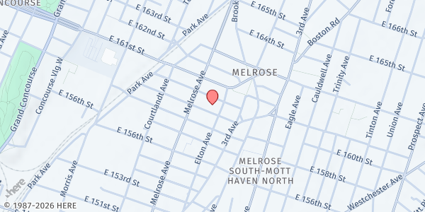 Map showing Salvation Army Bronx Citadel & Tremont Corps - Melrose at 425 East 159th Street, Melrose, NY