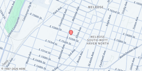 Map showing St. Anthony's Shelter Food Distribution at 410 East 156th Street, Melrose, NY