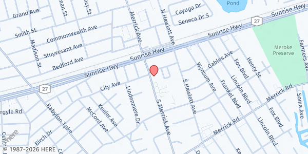 Map showing Merrick Library at 2279 Merrick Avenue, Merrick, NY