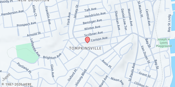 Map showing Bait-ul Jamaat/House of Community at 192 Corson Avenue, Mid Island, NY