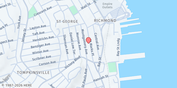 Map showing Masjid Al Ishan at 406 Saint Marks Place, Mid Island, NY