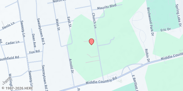 Map showing Chi/Church Lane - Food Distribution Center at 76 Church Lane, Middle Island, NY