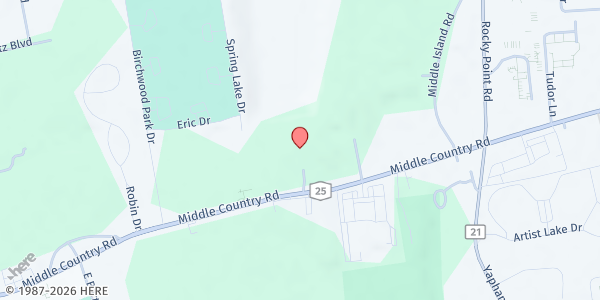 Map showing Island Heart Food Pantry at Mount Sinai Congregational Church at 643 Middle Country Road, Middle Island, NY