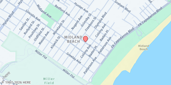 Map showing CHASI MFP - Midland Ave & Olympia Blvd at 568 Midland Avenue, Midland Beach, NY