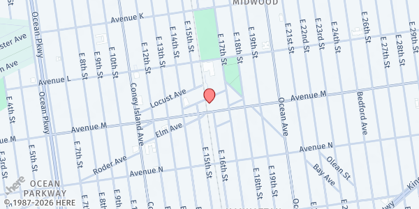 Map showing Council of Jewish Organizations of Flatbush, Inc. at 1523 Avenue M, Midwood, NY