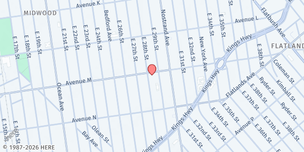 Map showing Our Lady Help of Christians at 1315 East 28th Street, Midwood, NY