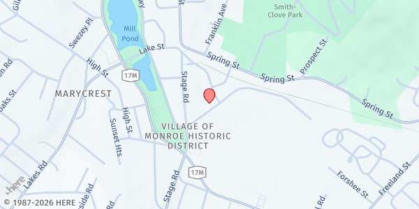 Map showing Community Emergency Food Center at 47 Maple Avenue, Monroe, NY