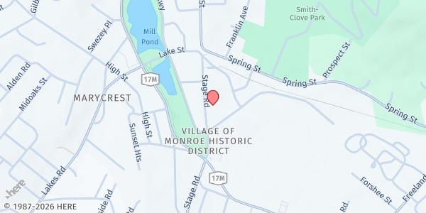 Map showing FIRST PRESBYTERIAN CHURCH MONROE FP at 142 Stage Road, Monroe, NY