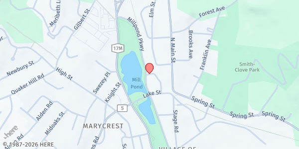 Map showing Millpond Parkway Commuter Lot at 68 Millpond Pkwy, Monroe, NY
