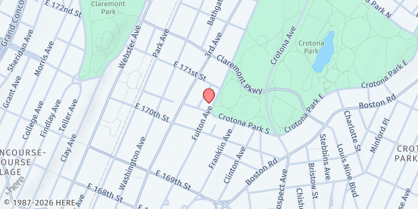 Map showing Community Action for Human Services - Food Pantry at 1455 Fulton Avenue, Morrisania, NY